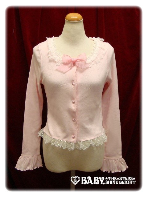 BTSSB Ribbon Heart Pattern Mesh pink cardigan