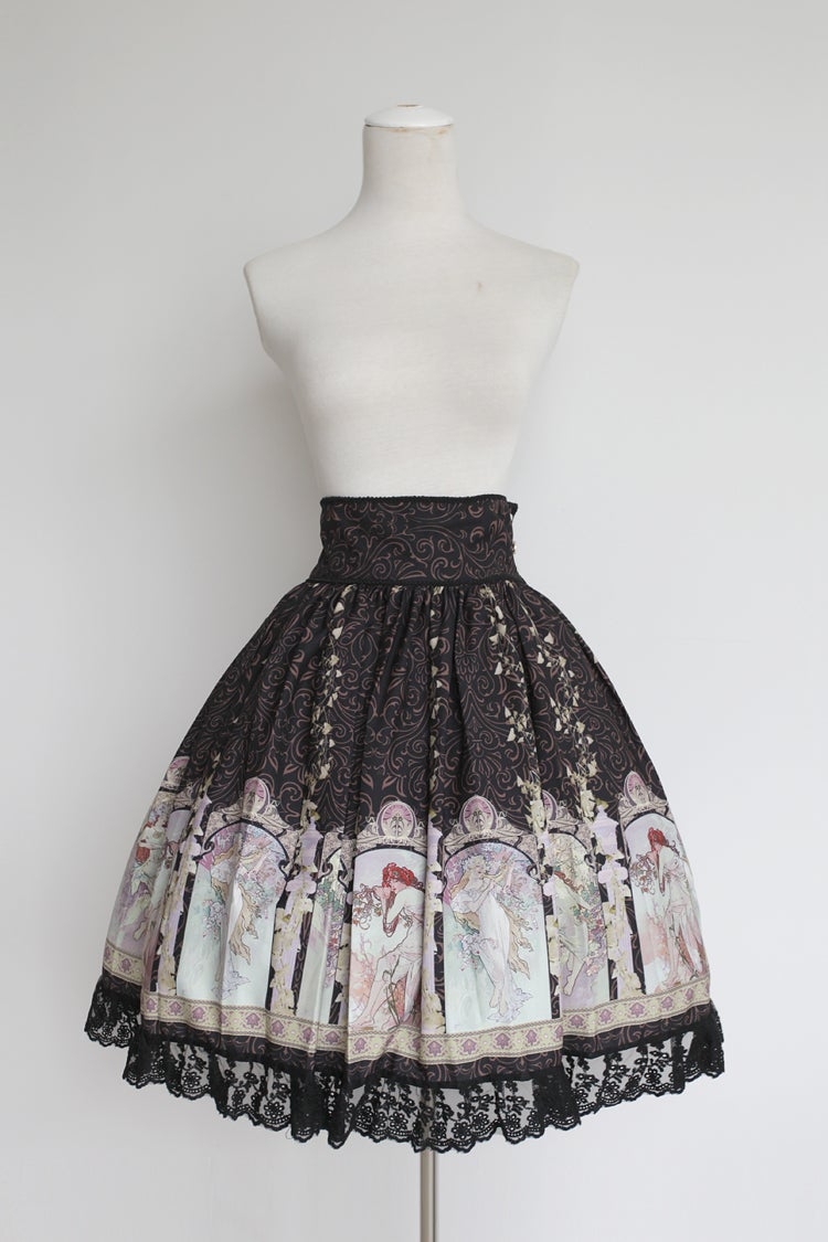 Mucha Print High Waist Skirt (Neverland/Soufflesong)